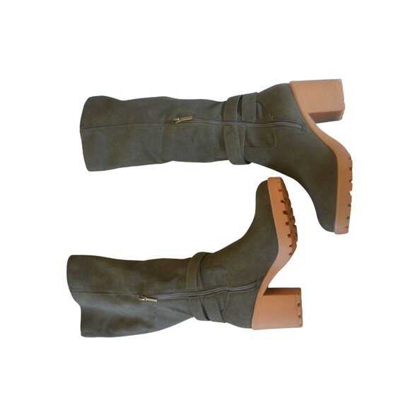 NWOT Wonderly Ash Boots Moss Green Knee High Womens Size 8 Boho Fall Chunky Heel - Picture 6 of 9
